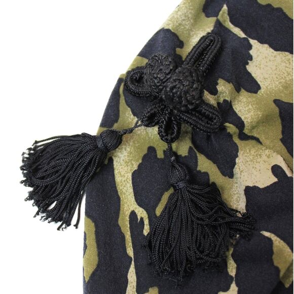 80s Vintage Luciano Pavarotti Olive Leopard Print Dress Tassel Italy US 8 RARE - Picture 6 of 14